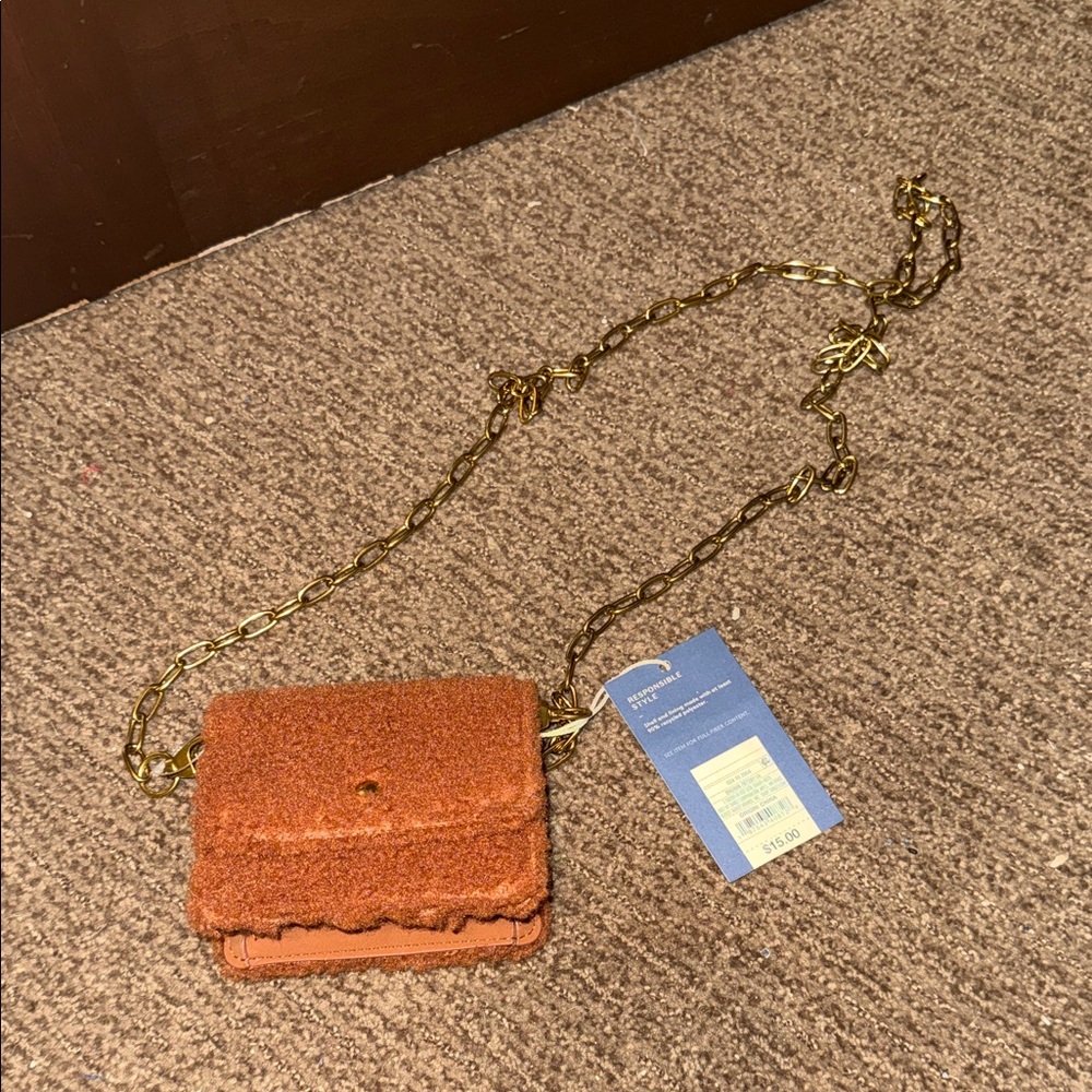 NWT Small Rust Orange Mini Card Case Bag with Gold Chain